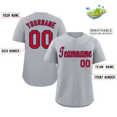 Gray Red-Navy Authentic Classic Baseball Jersey 2