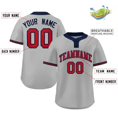 Gray Red-Navy Classic Striped Two-Button Softball Jersey 2