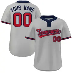 Gray Red-Navy Classic Striped Two-Button Softball Jersey