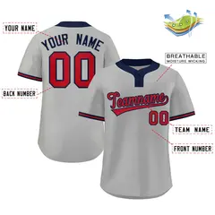 Gray Red-Navy Classic Striped Two-Button Softball Jersey 2