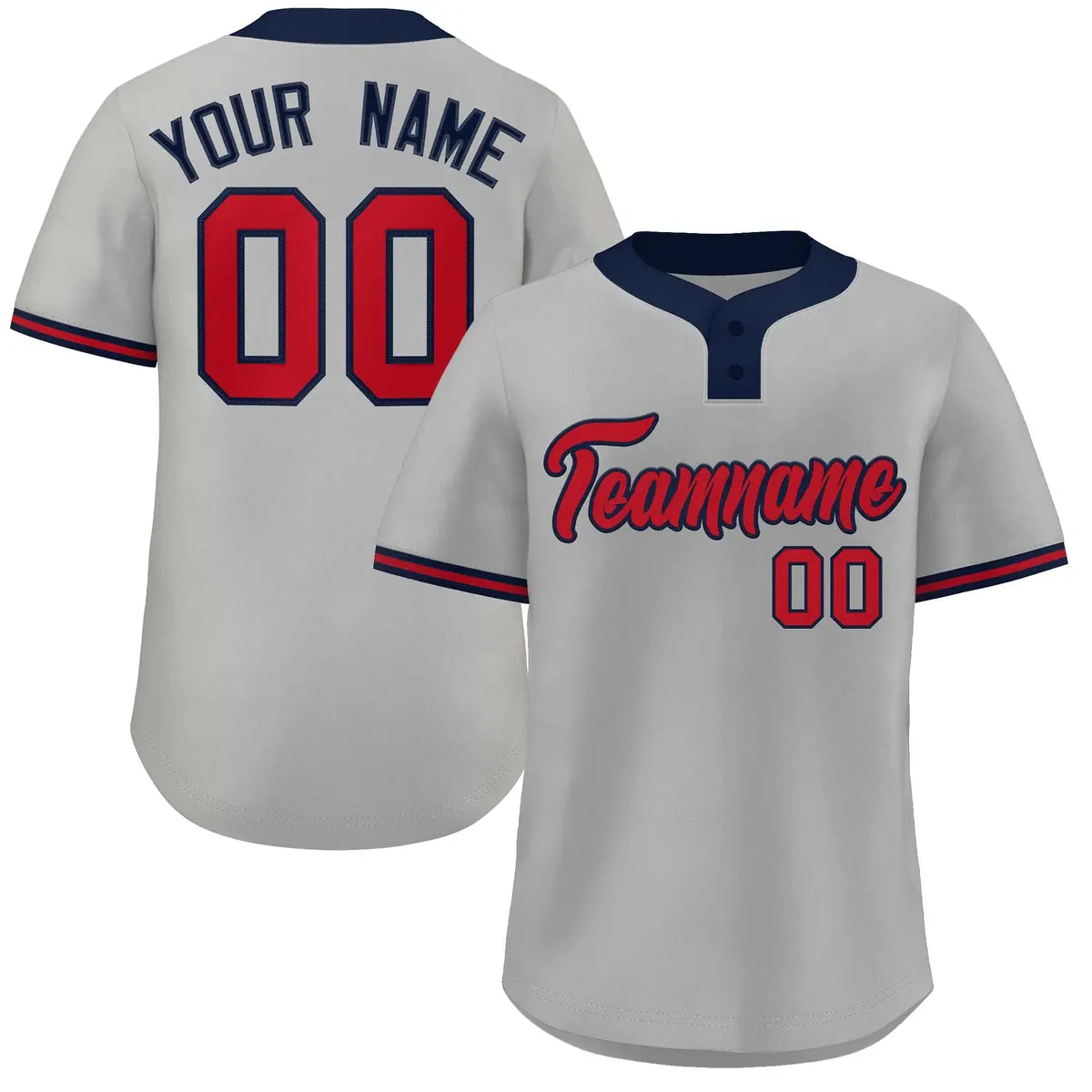Gray Red-Navy Classic Striped Two-Button Softball Jersey