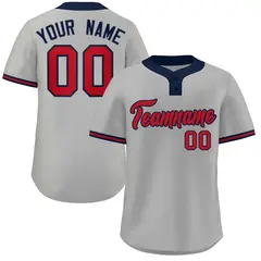 Gray Red-Navy Classic Striped Two-Button Softball Jersey 1
