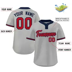Gray Red-Navy Classic Striped Two-Button Softball Jersey 2
