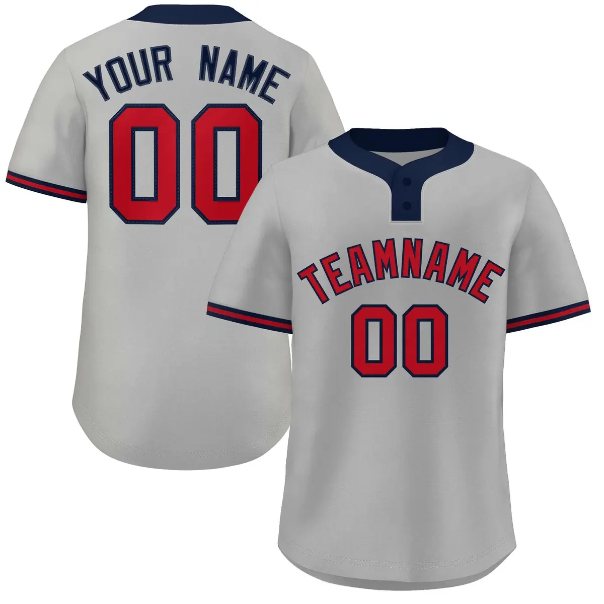 Gray Red-Navy Classic Striped Two-Button Softball Jersey