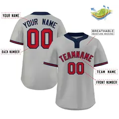 Gray Red-Navy Classic Striped Two-Button Softball Jersey 2