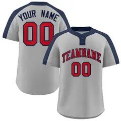 Gray Red-Navy Classic Striped Two-Button Softball Jersey 1