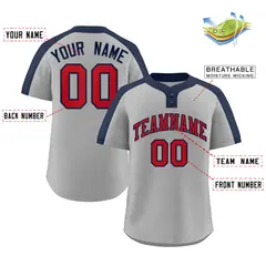 Gray Red-Navy Classic Striped Two-Button Softball Jersey 2