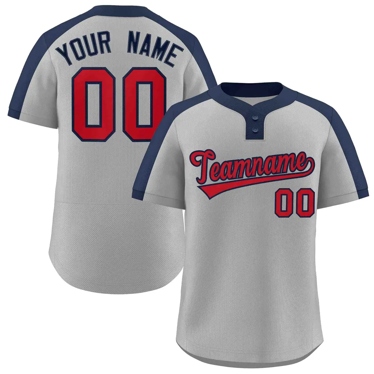 Gray Red-Navy Classic Striped Two-Button Softball Jersey
