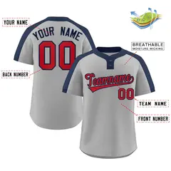 Gray Red-Navy Classic Striped Two-Button Softball Jersey 2