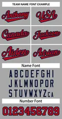 Gray Red-Navy Classic Striped Two-Button Softball Jersey 3