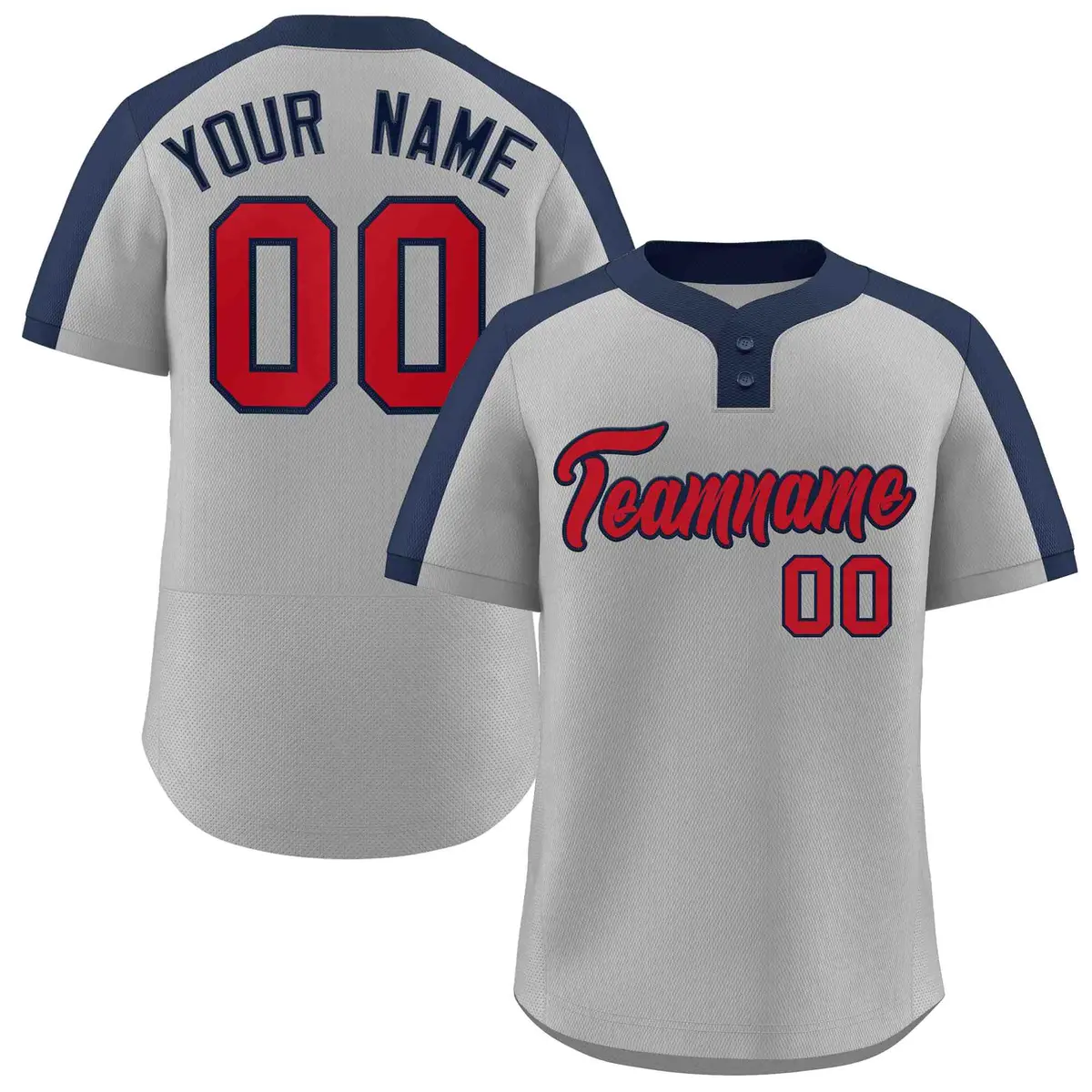 Gray Red-Navy Classic Striped Two-Button Softball Jersey