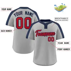 Gray Red-Navy Classic Striped Two-Button Softball Jersey 2