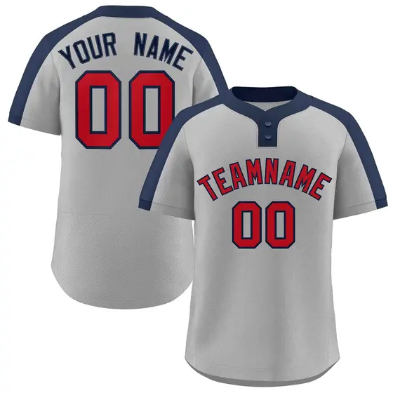 Gray Red-Navy Classic Striped Two-Button Softball Jersey