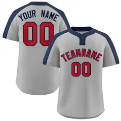 Gray Red-Navy Classic Striped Two-Button Softball Jersey 1