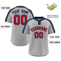 Gray Red-Navy Classic Striped Two-Button Softball Jersey 2