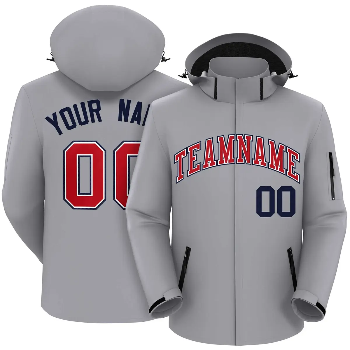 Gray Red-Navy Classic Style Waterproof Jacket