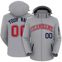 Gray Red-Navy Classic Style Waterproof Jacket