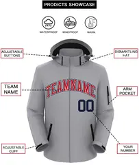Gray Red-Navy Classic Style Waterproof Jacket 2