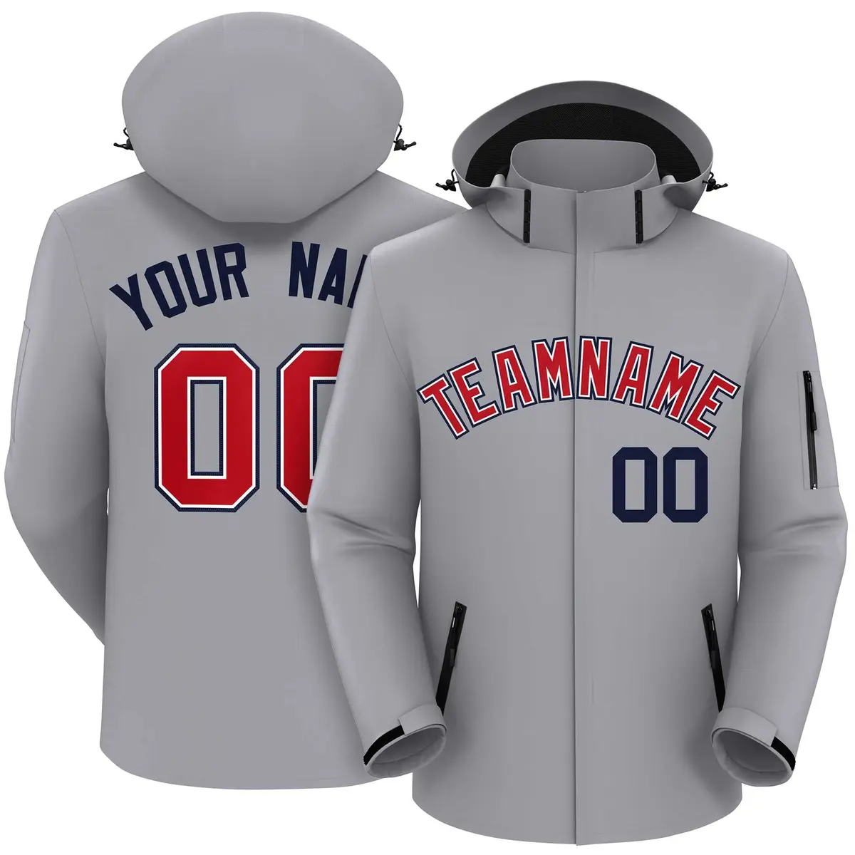 Gray Red-Navy Classic Style Waterproof Jacket
