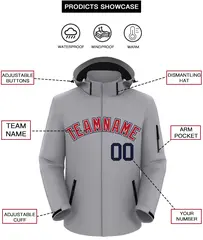 Gray Red-Navy Classic Style Waterproof Jacket 2