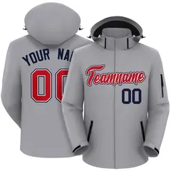Gray Red-Navy Classic Style Waterproof Jacket 1