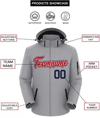 Gray Red-Navy Classic Style Waterproof Jacket 2