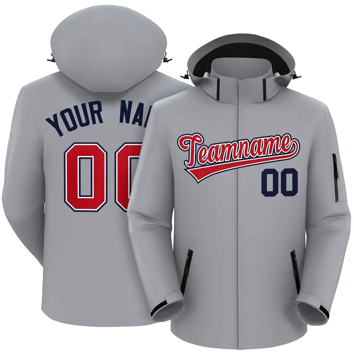 Gray Red-Navy Classic Style Waterproof Jacket