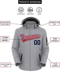Gray Red-Navy Classic Style Waterproof Jacket 2
