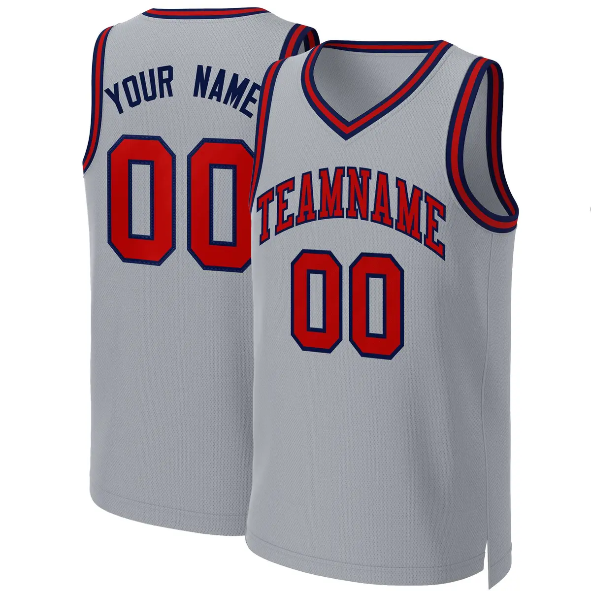 Gray Red-Navy Classic Team Basketball Jersey