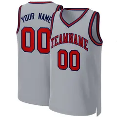 Gray Red-Navy Classic Team Basketball Jersey 1
