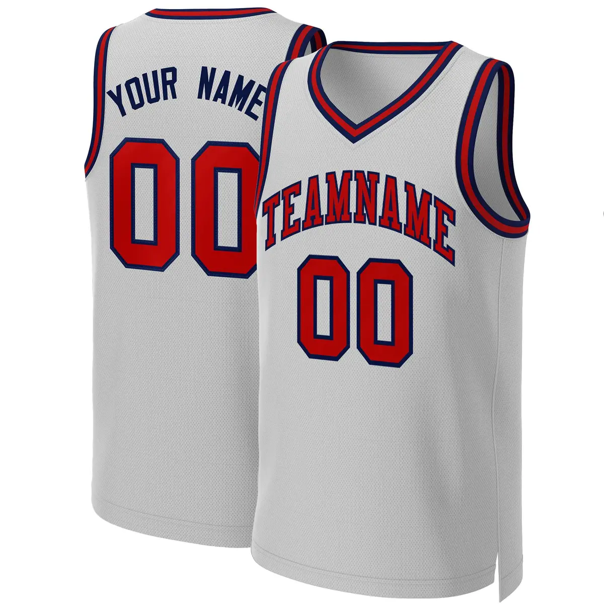 Gray Red-Navy Classic Team Basketball Jersey