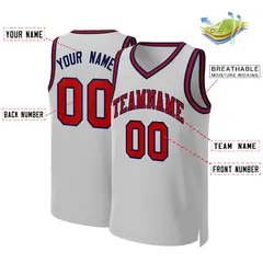 Gray Red-Navy Classic Team Basketball Jersey 2