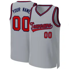 Gray Red-Navy Classic Team Basketball Jersey 1