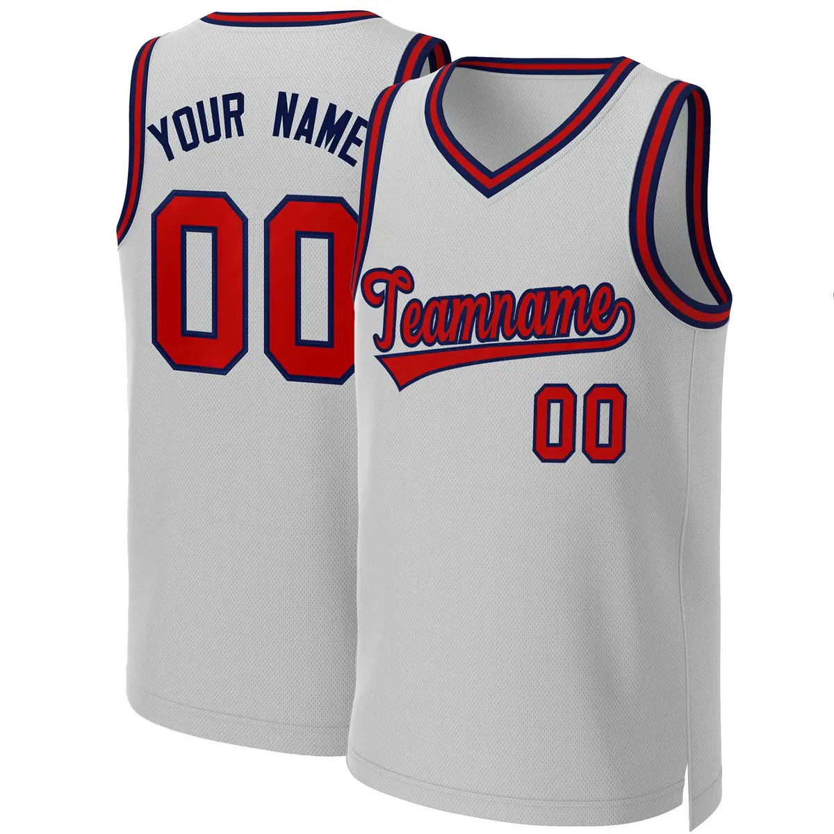 Gray Red-Navy Classic Team Basketball Jersey