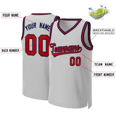 Gray Red-Navy Classic Team Basketball Jersey 2