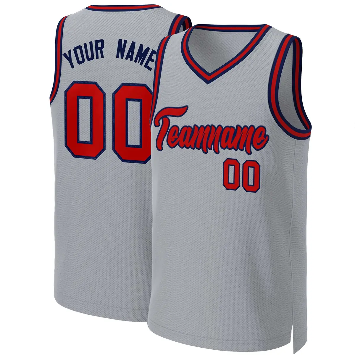 Gray Red-Navy Classic Team Basketball Jersey