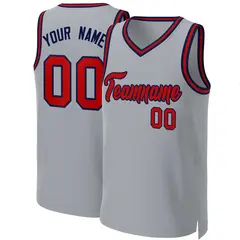 Gray Red-Navy Classic Team Basketball Jersey