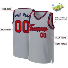 Gray Red-Navy Classic Team Basketball Jersey 2