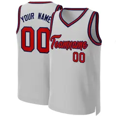 Gray Red-Navy Classic Team Basketball Jersey 1