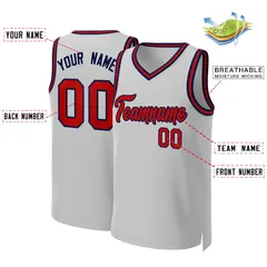 Gray Red-Navy Classic Team Basketball Jersey 2