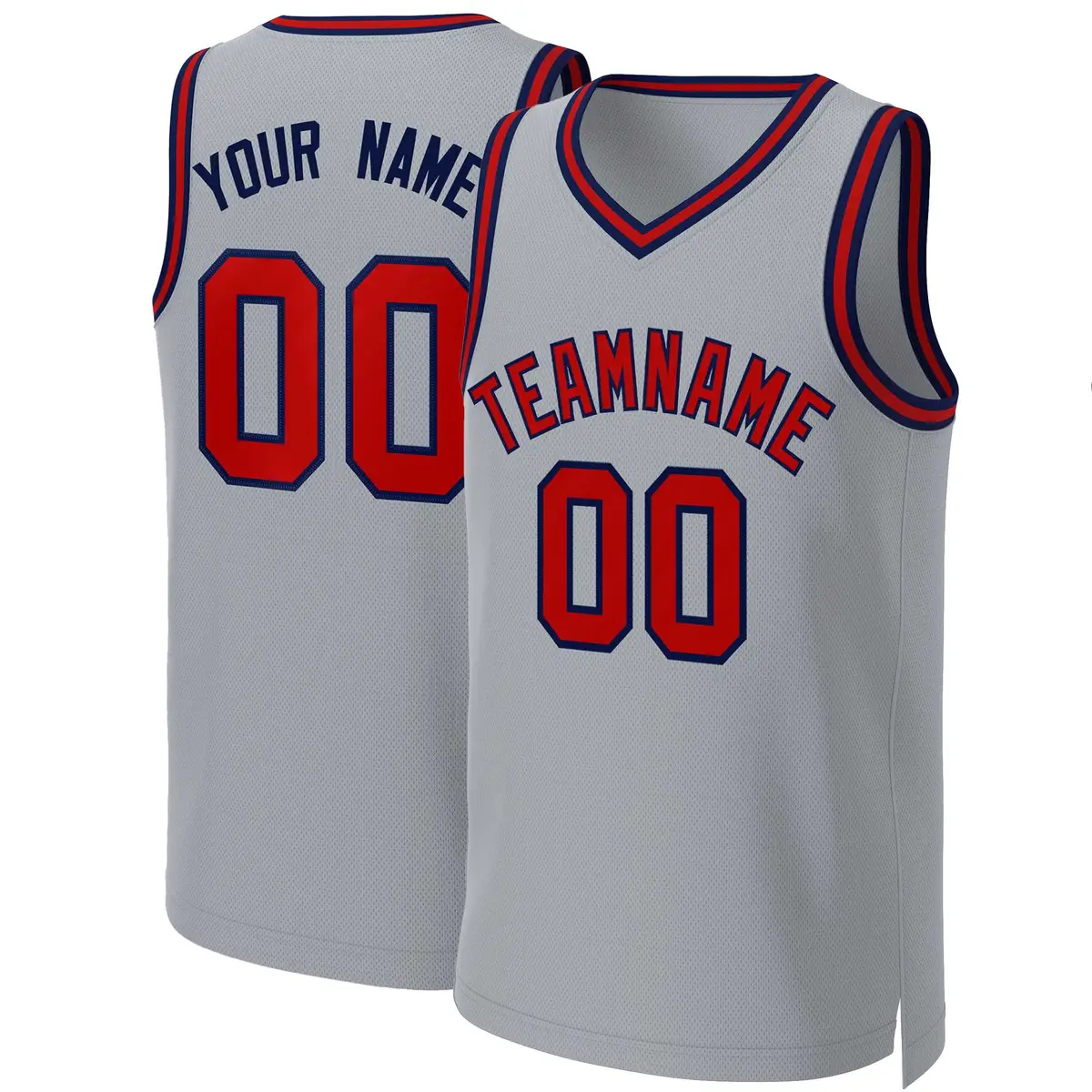 Gray Red-Navy Classic Team Basketball Jersey