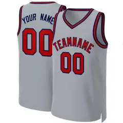 Gray Red-Navy Classic Team Basketball Jersey 1
