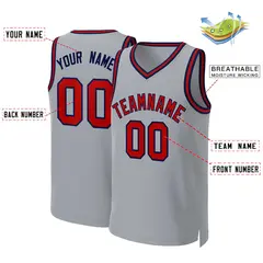 Gray Red-Navy Classic Team Basketball Jersey 2