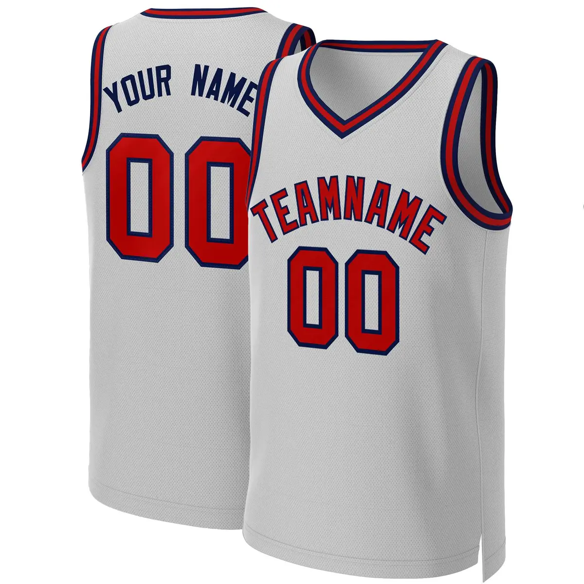 Gray Red-Navy Classic Team Basketball Jersey