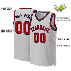 Gray Red-Navy Classic Team Basketball Jersey 2