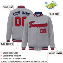 Gray Red-Navy Classic Varsity Full-Snap Letterman Jacket 2