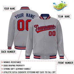Gray Red-Navy Classic Varsity Full-Snap Letterman Jacket 2