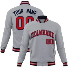 Gray Red-Navy Classic Varsity Full-Snap Letterman Jacket