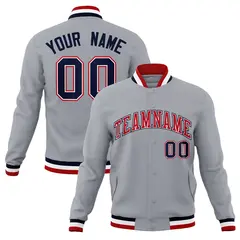 Gray Red-Navy Classic Varsity Full-Snap Letterman Jacket
