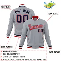 Gray Red-Navy Classic Varsity Full-Snap Letterman Jacket 4